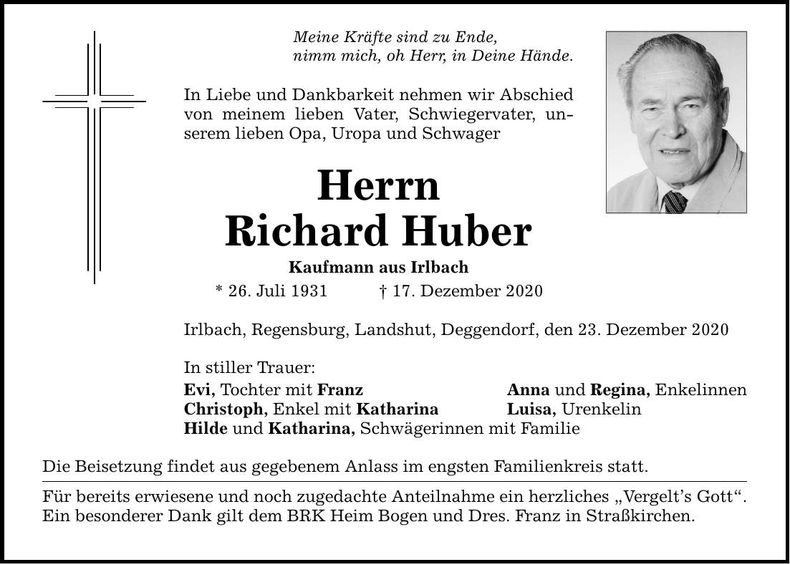 Traueranzeige Richard Huber