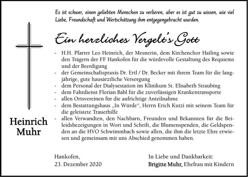 Traueranzeige Heinrixch Muhr