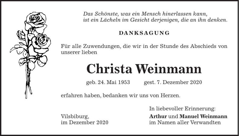 Traueranzeige Christa Weinmann