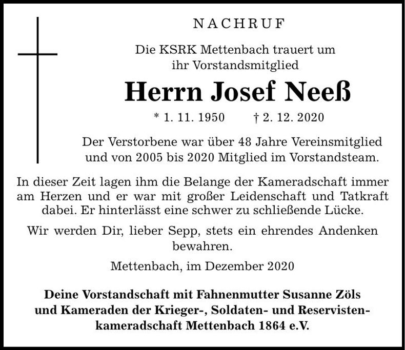 Traueranzeige Josef Neeß
