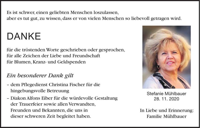 Traueranzeige Stefanie Mühlbauer