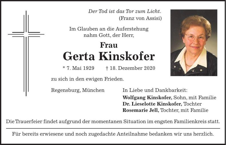 Traueranzeige Gerta Kinskofer