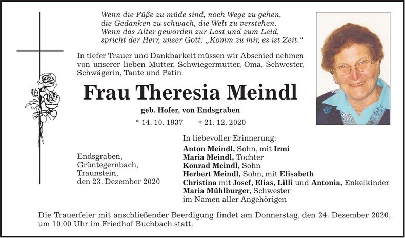 Traueranzeige Theresia Meindl