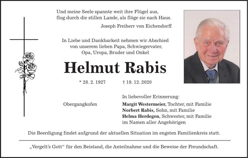 Traueranzeige Helmut Rabis