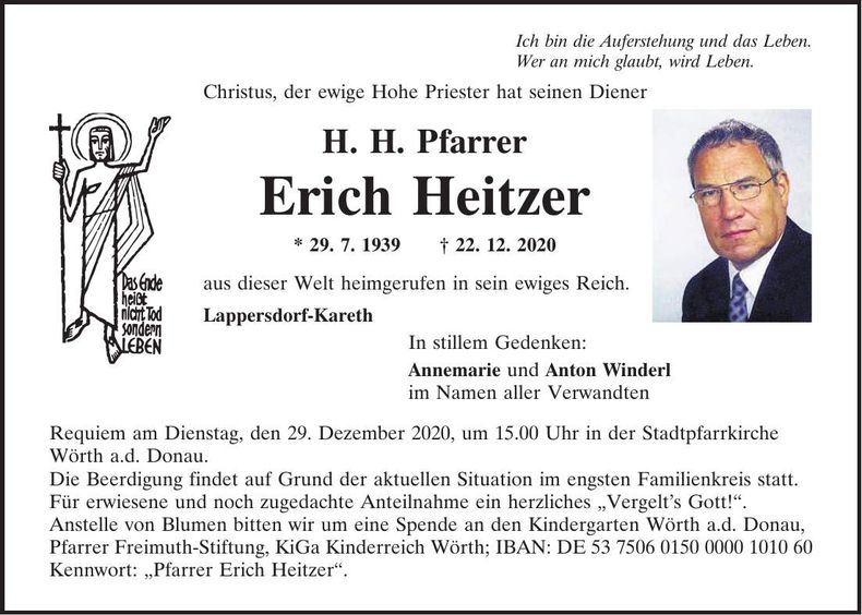 Traueranzeige Erich Heitzer
