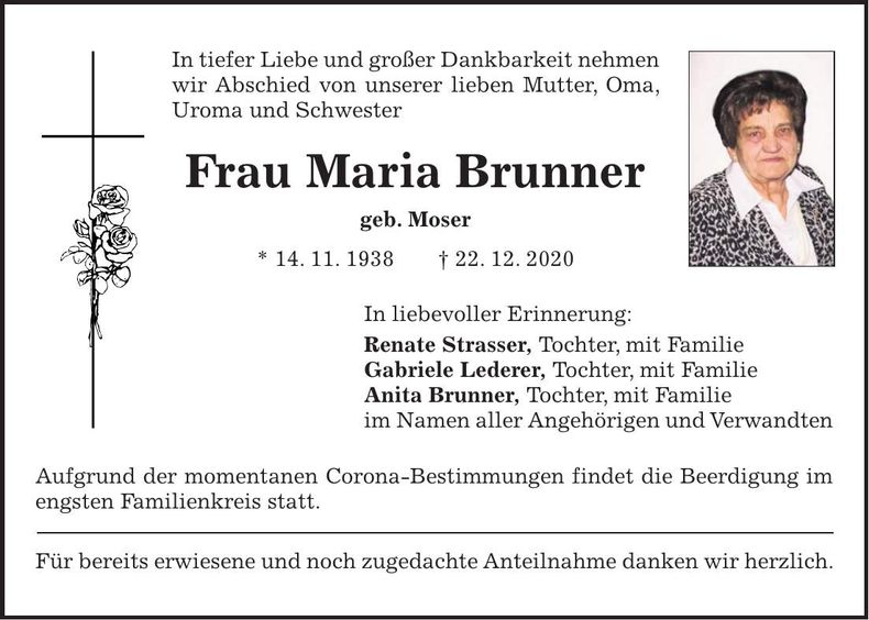 Traueranzeige Maria Brunner