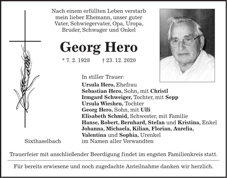 Traueranzeige Georg Hero