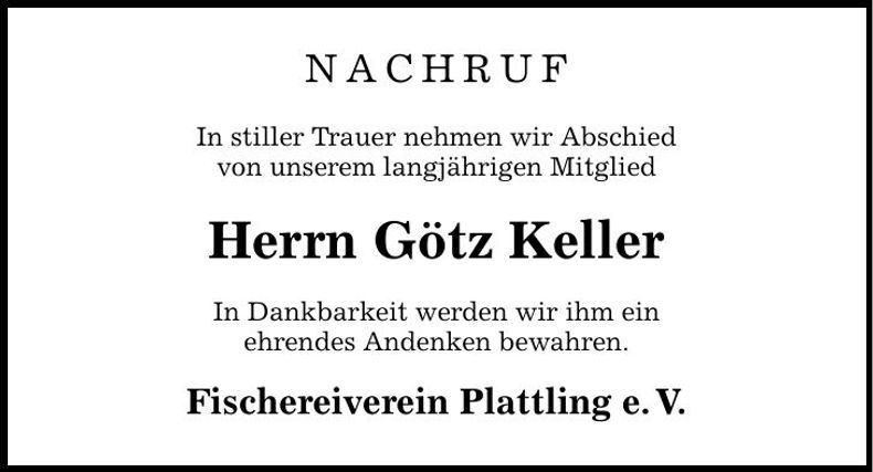 Traueranzeige Götz Keller