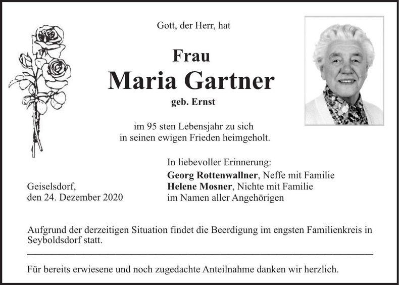 Traueranzeige Maria Gartner