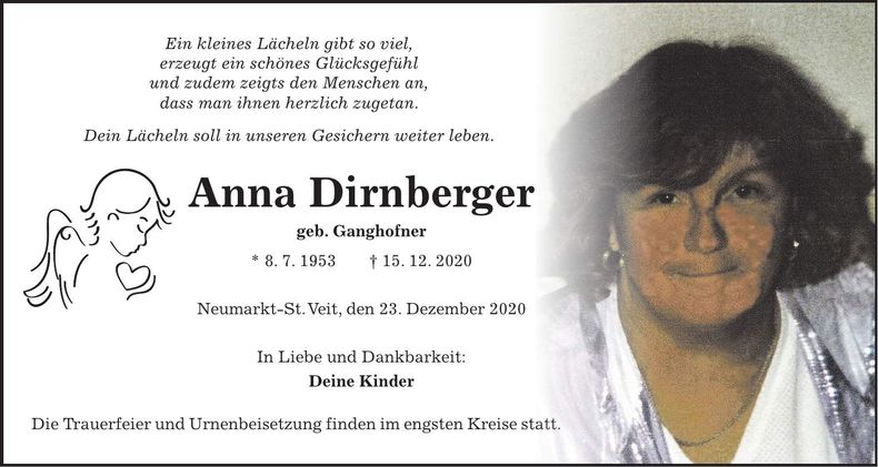 Traueranzeige Anna Dirnberger