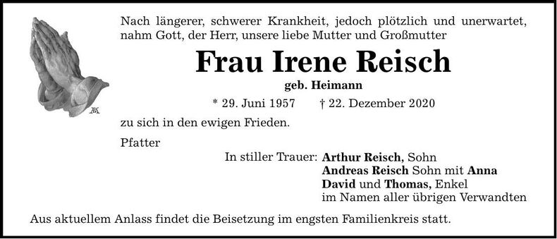 Traueranzeige Irene Reisch