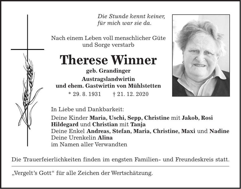 Traueranzeige Therese Winner