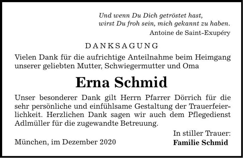 Traueranzeige Abendzeitung Schmid