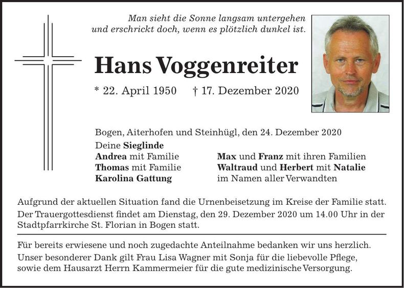 Traueranzeige Hans Voggenreiter