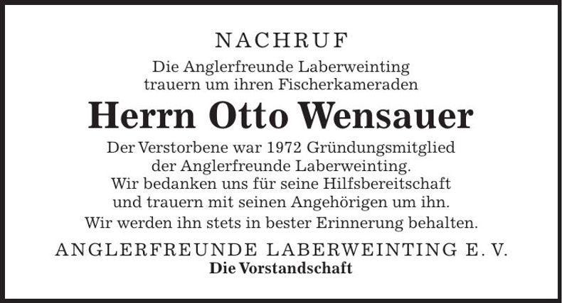 Traueranzeige Otto Wensauer