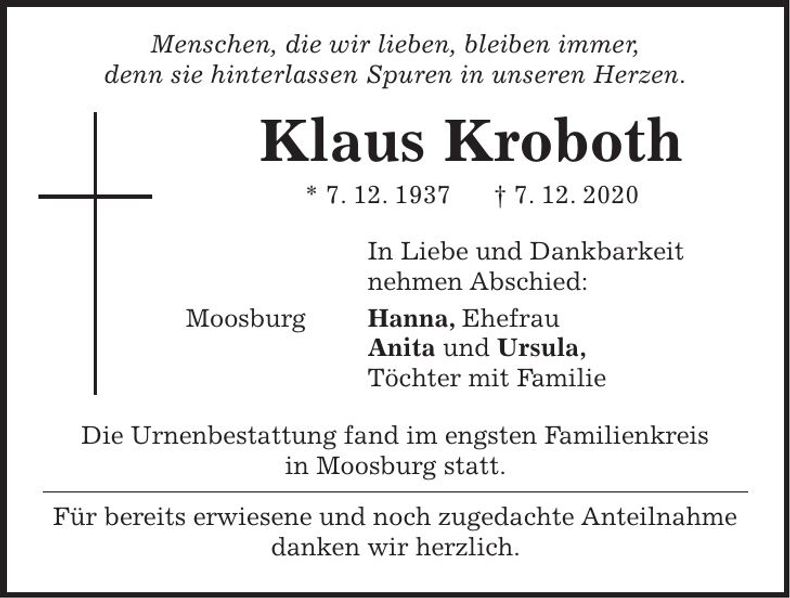 Traueranzeige Klaus Kroboth