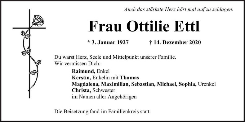 Traueranzeige Ottilie Ettl