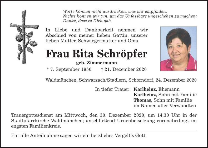 Traueranzeige Rita Schröpfer