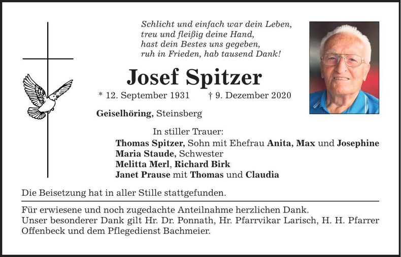 Traueranzeige Josef Spitzer