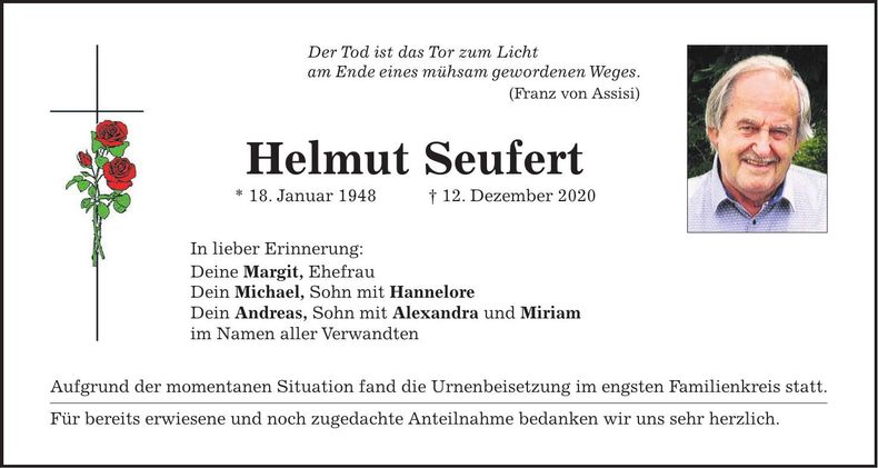 Traueranzeige Helmut Seufert