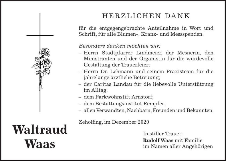 Traueranzeige Waltraud Waas