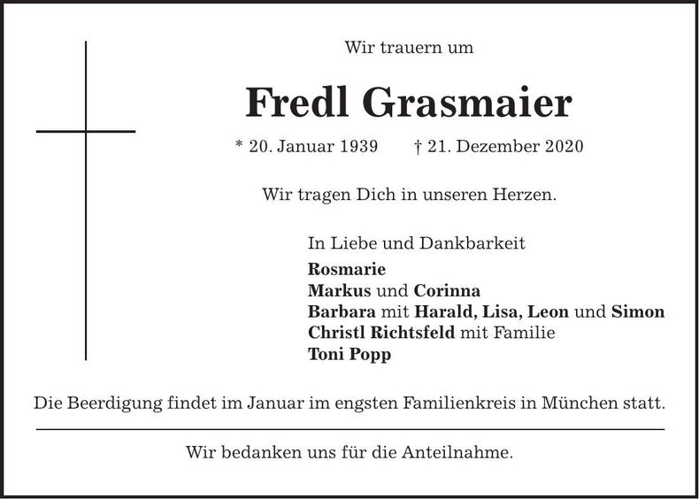 Traueranzeige Fredl Grasmaier