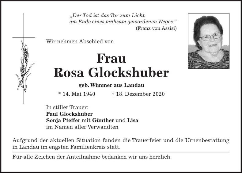 Traueranzeige Rosa Glockshuber