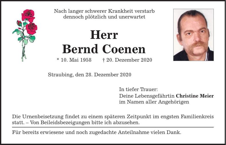Traueranzeige Bernd Coenen