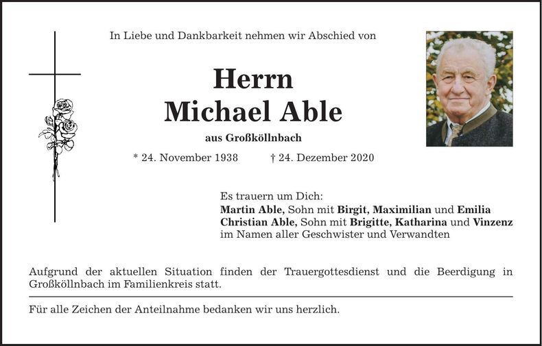 Traueranzeige Michael Able
