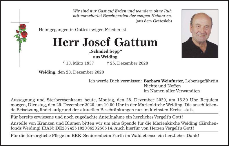 Traueranzeige Josef Gattum