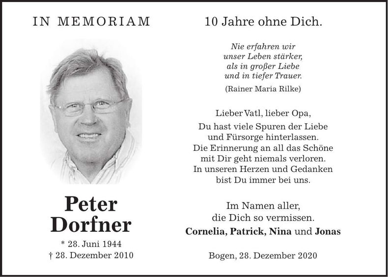 Traueranzeige Peter Dorfner