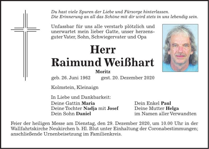 Traueranzeige Raimund Weißhart