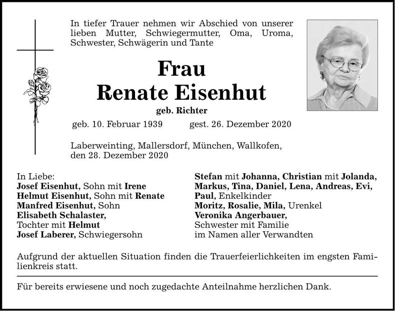 Traueranzeige Renate Eisenhut