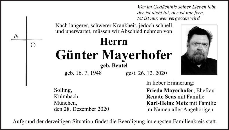 Traueranzeige Günter Mayerhofer