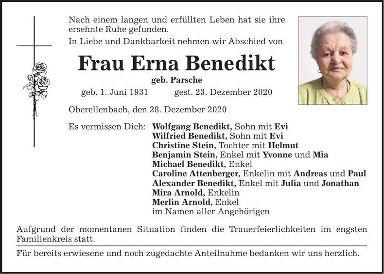 Traueranzeige Erna Benedikt