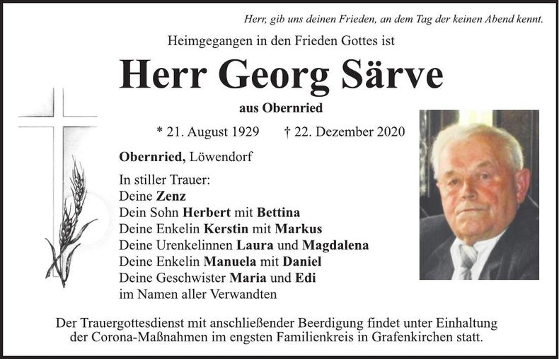 Traueranzeige Georg Särve