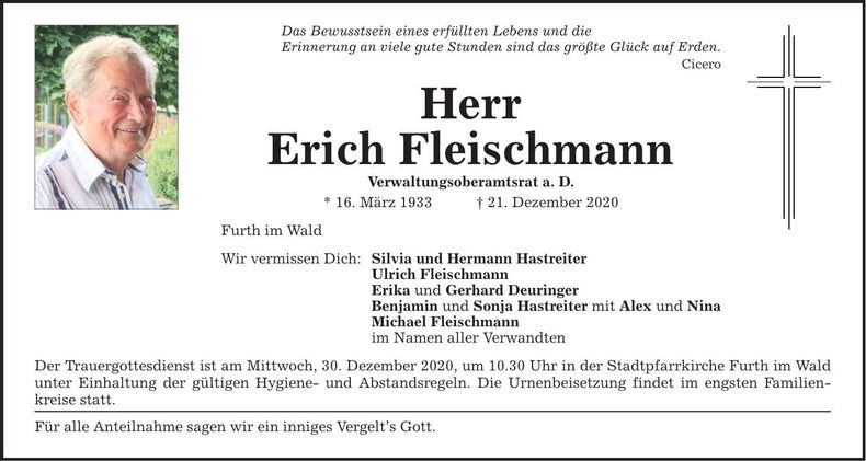 Traueranzeige Erich Fleischmann