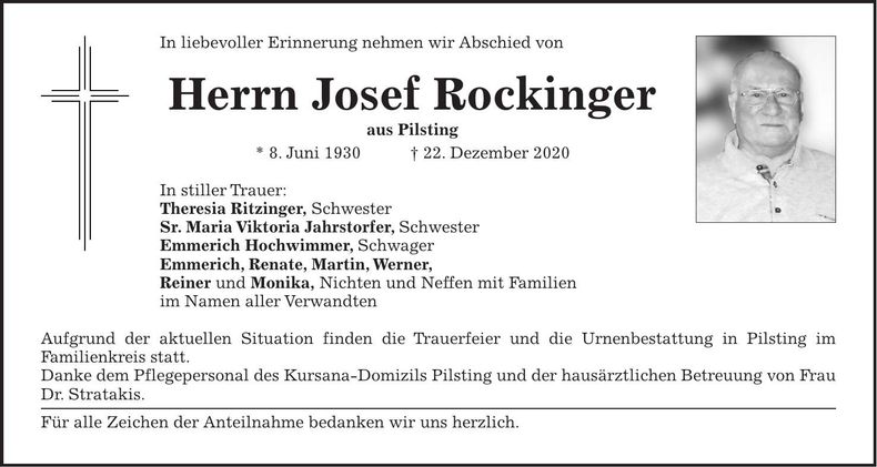 Traueranzeige Josef Rockinger