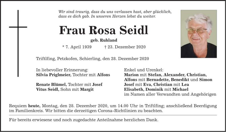 Traueranzeige Rosa Seidl