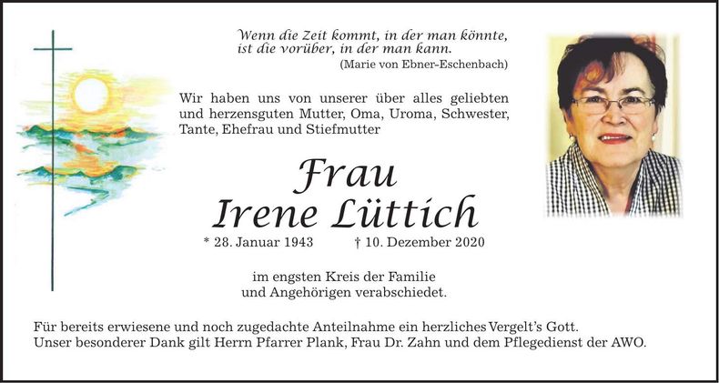 Traueranzeige Irene Lüttich