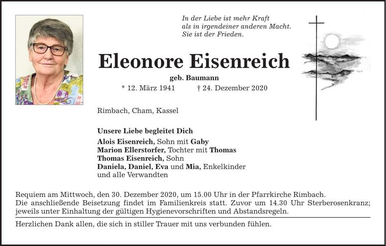 Traueranzeige Eleonore Eisenreich