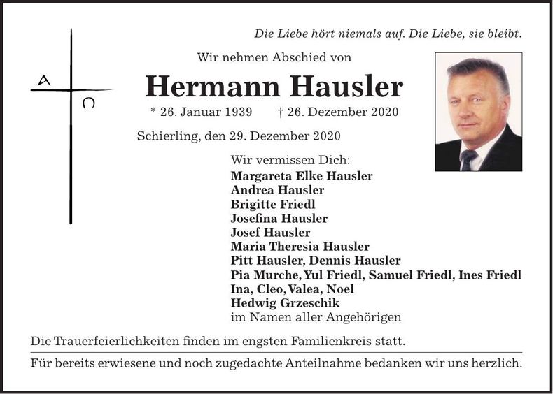 Traueranzeige Hermann Hausler