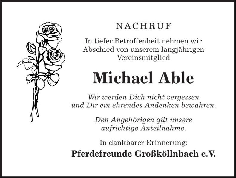 Traueranzeige Michael Able