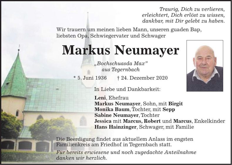 Traueranzeige Markus Neumayer