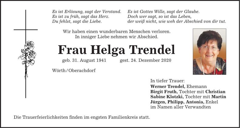 Traueranzeige Helga Trendel
