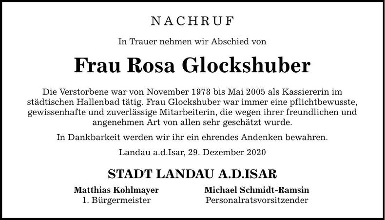 Traueranzeige Rosa Glockshuber