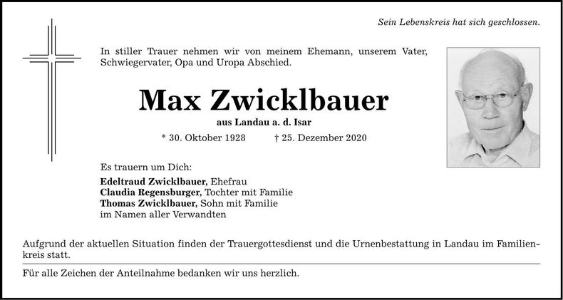 Traueranzeige Max Zwicklbauer