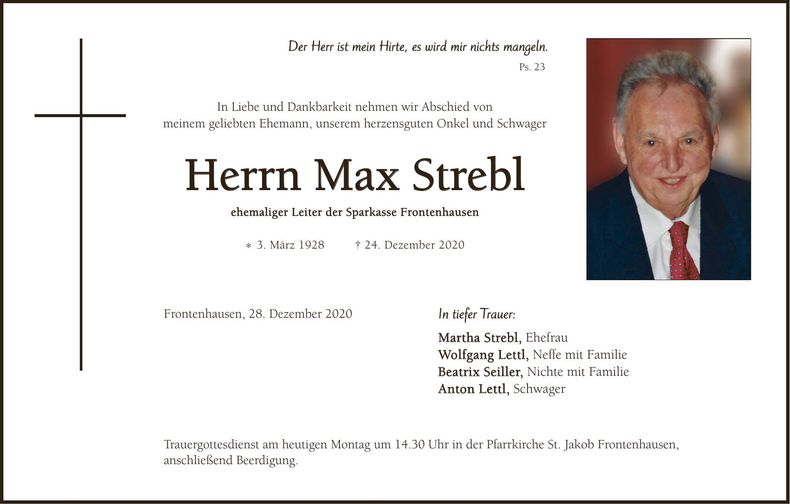 Traueranzeige Max Strebl