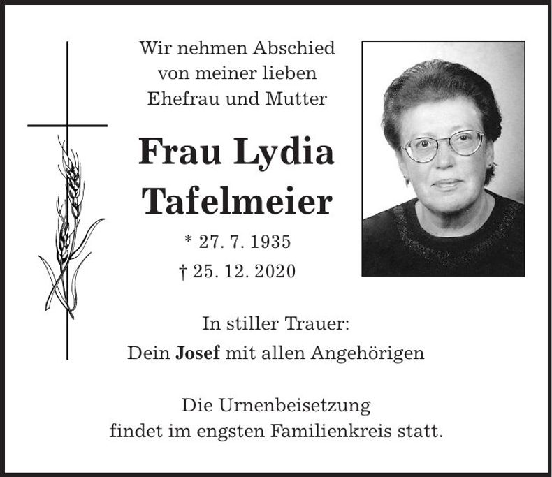 Traueranzeige Lydia Tafelmeier