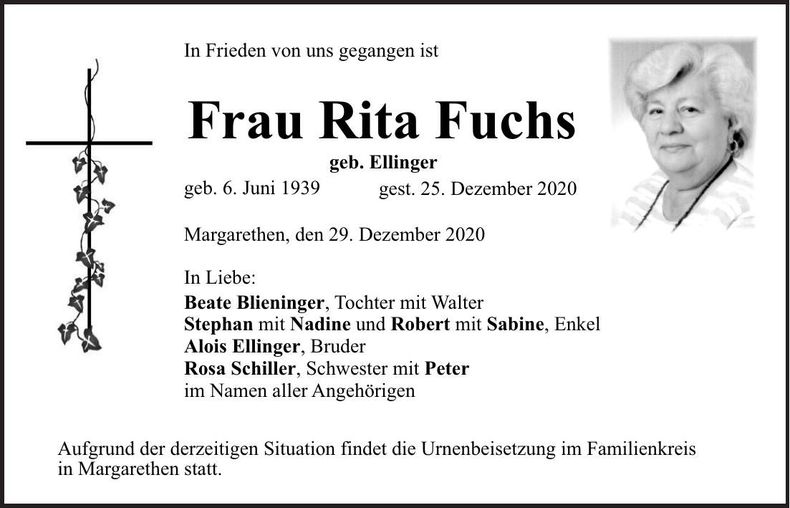 Traueranzeige Rita Fuchs